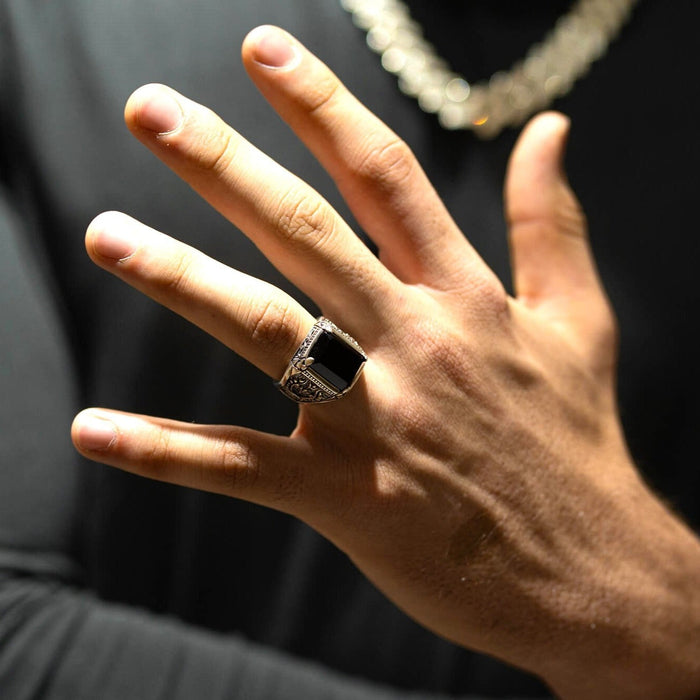 Black Onyx Ring for Men 925 Sterling Silver