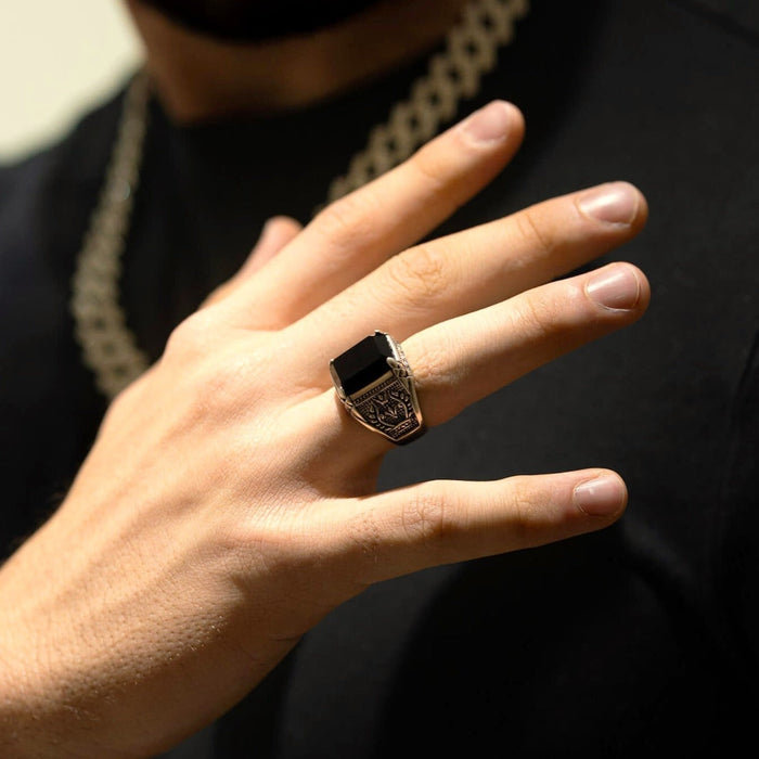 Black Onyx Ring for Men 925 Sterling Silver