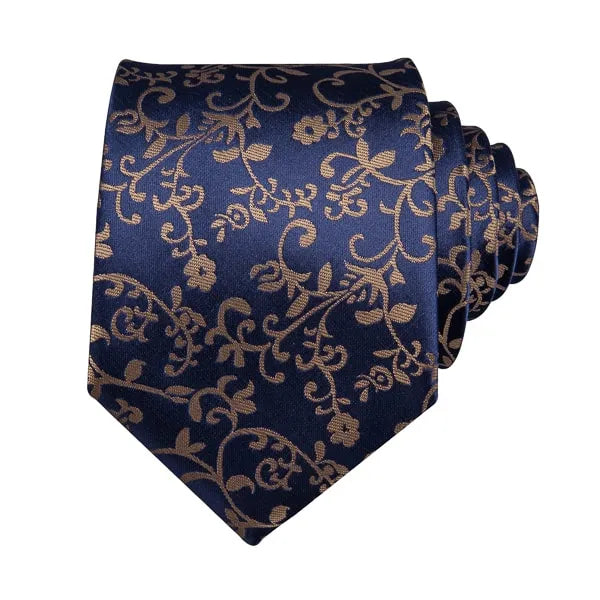 Dark Blue Brown Floral Silk Tie for Classy Men