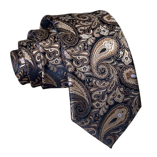 Dark Blue Gold Paisley Silk Tie for Classy Men