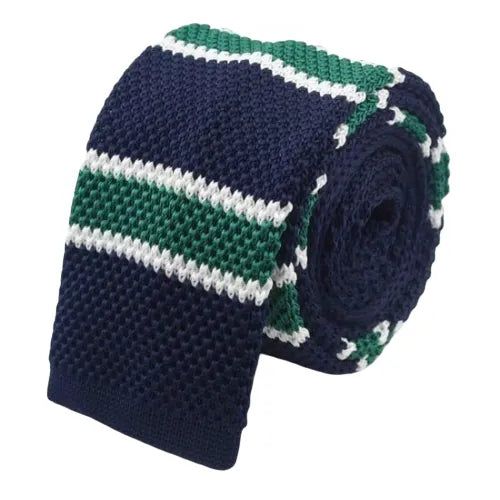 Dark Blue Green Square Knit Tie for Classy Men