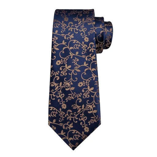 Dark Blue Brown Floral Silk Tie for Classy Men