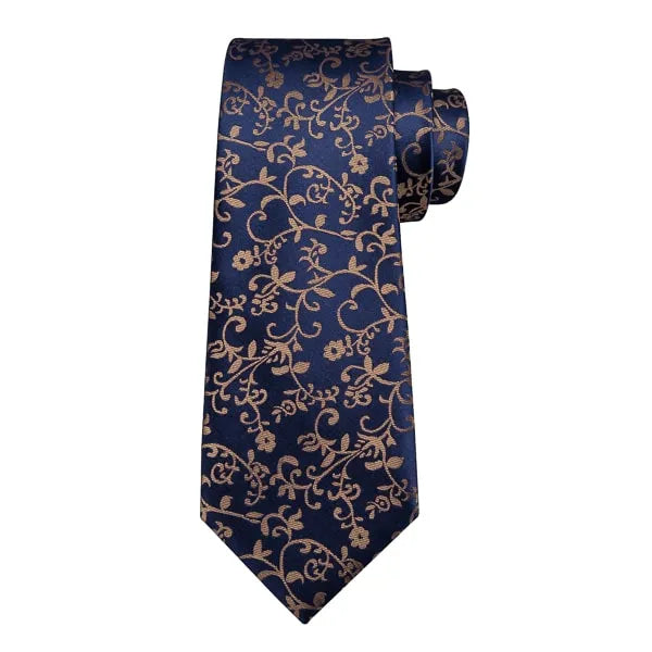 Dark Blue Brown Floral Silk Tie for Classy Men