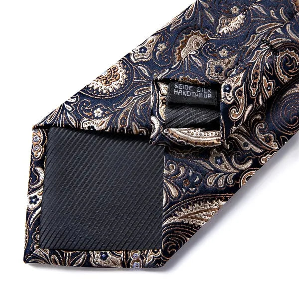Dark Blue Gold Paisley Silk Tie for Classy Men