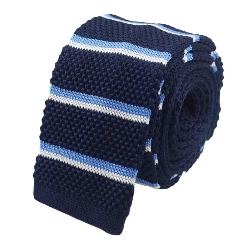 Dark Blue Striped Knit Tie for Classy Men