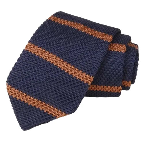 Dark Blue Striped Knitted Tie for Classy Men