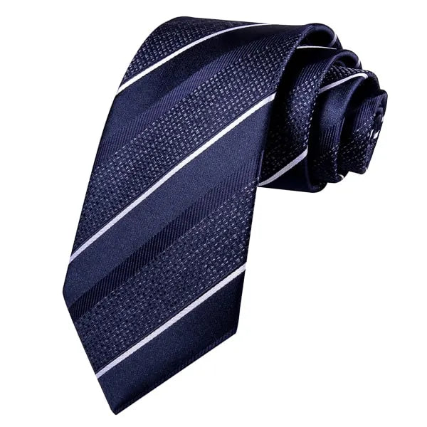 Dark Navy Blue Striped Silk Tie for Classy Men