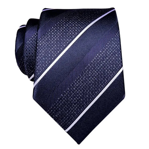 Dark Navy Blue Striped Silk Tie for Classy Men