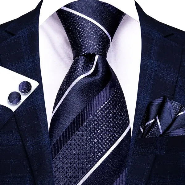 Dark Navy Blue Striped Silk Tie for Classy Men