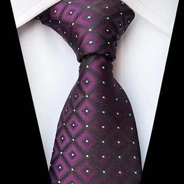 Classic Purple Grid Silk Tie for Elegant Mens Fashion