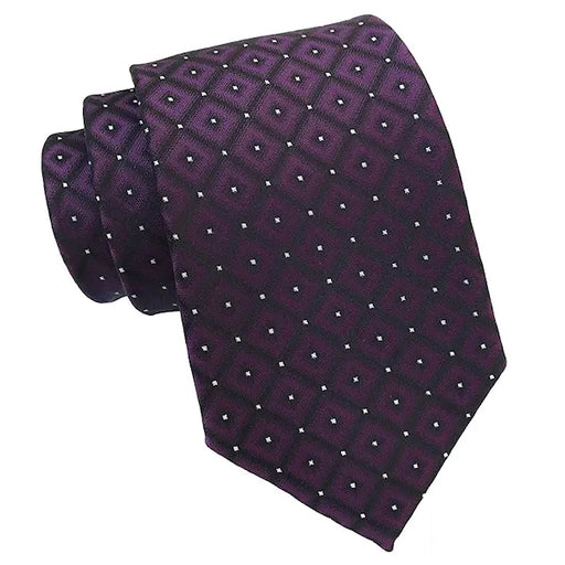 Classic Purple Grid Silk Tie for Elegant Mens Fashion
