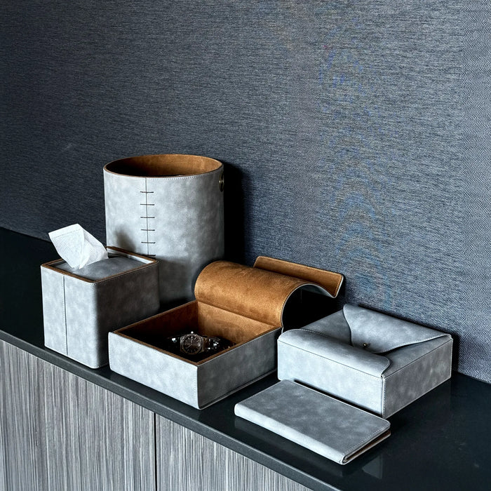 Luxury Gray Vegan Leather Desk Organizer Set – 7-Piece