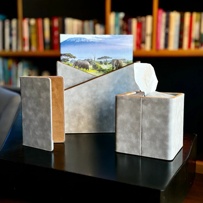 Luxury Gray Vegan Leather Desk Organizer Set – 7-Piece