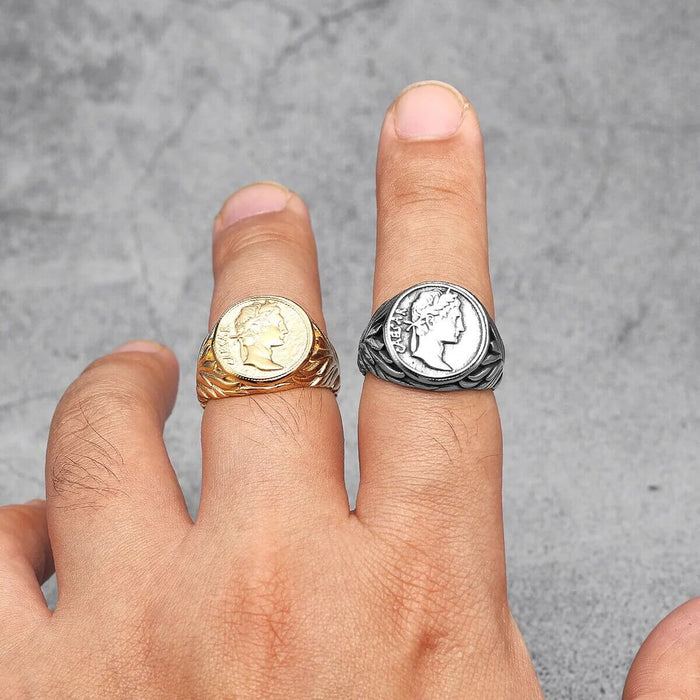 Roman Emperor Caesar Head Ring Gold
