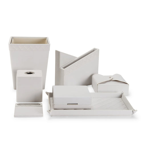 Modern White Leatherette Office Set – Tufted with Steel Inserts