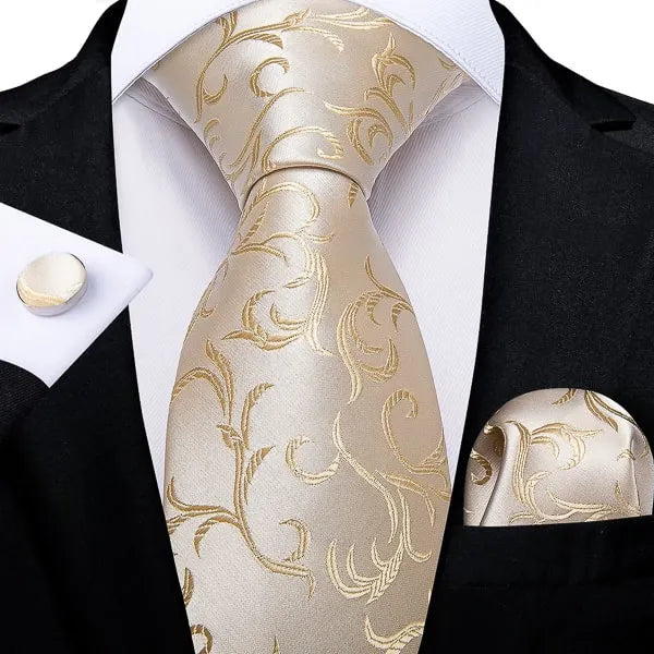 Elegant Champagne Floral Silk Tie for Classy Men