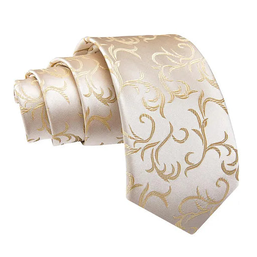 Elegant Champagne Floral Silk Tie for Classy Men