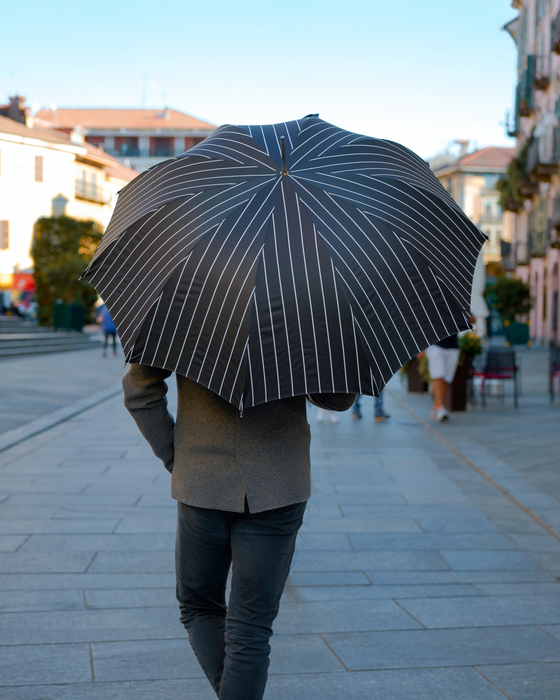 Premium Black Pinstripe Umbrella for Gentlemen with Jaguar Handle