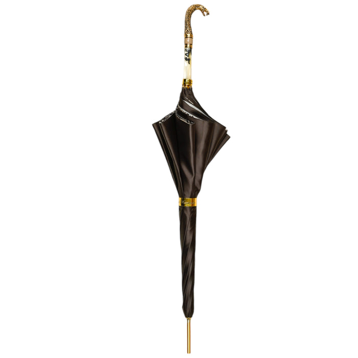 Premium Satin Umbrella with 24K Gold Cobra Handle Art