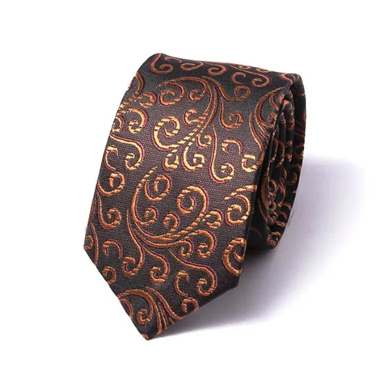 Brown Swirly Silk Skinny Tie for Classy Men