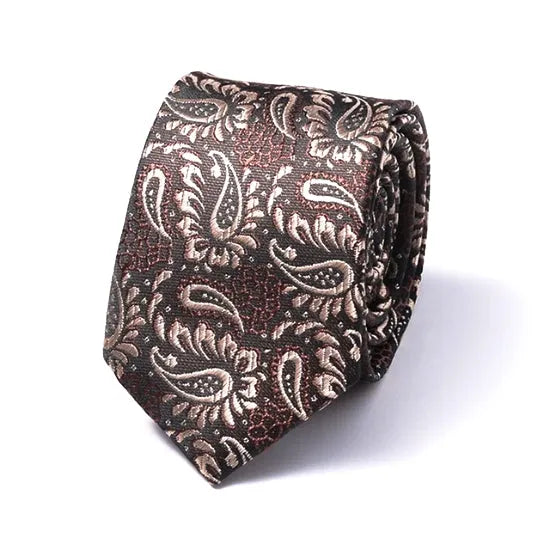 Brown Paisley Silk Skinny Tie for Classy Men