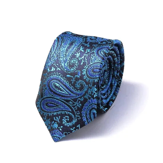 Blue Paisley Silk Skinny Tie for Classy Men