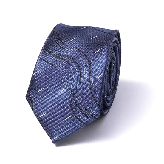 Stylish Blue Wavy Silk Skinny Tie for Men