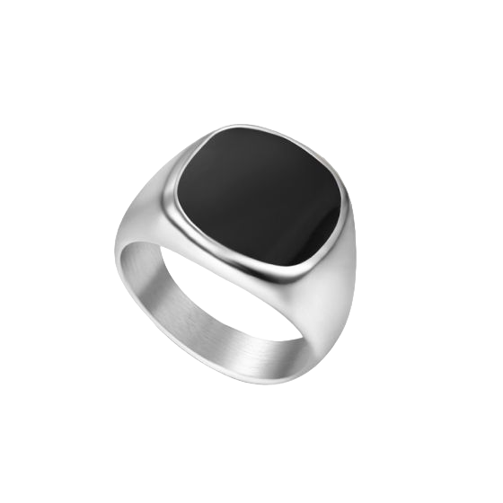 Silver Onyx Stone Signet Ring Titanium Steel