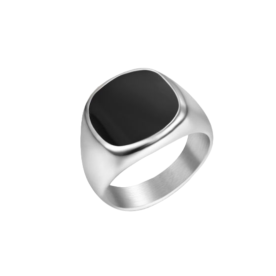 Silver Onyx Stone Signet Ring Titanium Steel