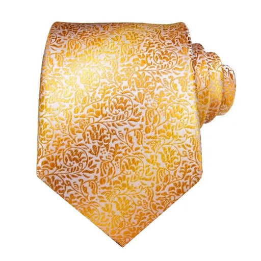 Orange Gold Floral Silk Tie for Classy Men - Elegant Accessory for Formal Occasions