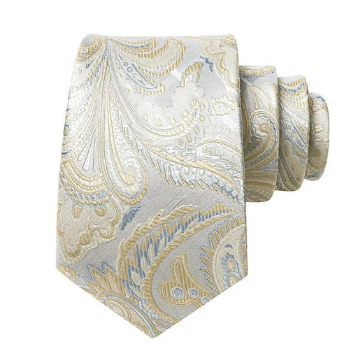 Silk Tie for Men - Classy Gold and Silver Floral Paisley Design