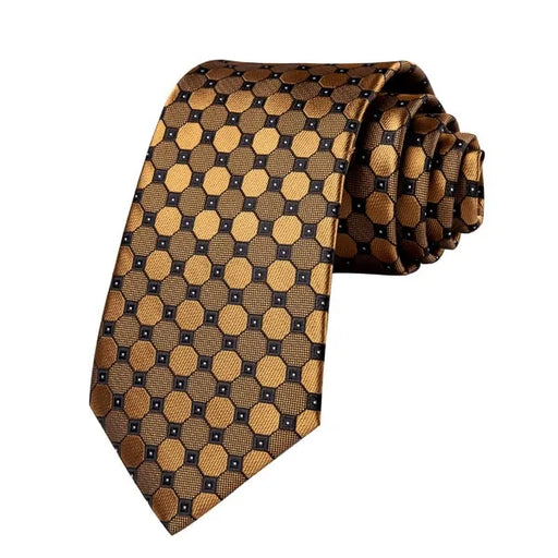 Elegant Octagon Silk Tie for Men in Gold and Black