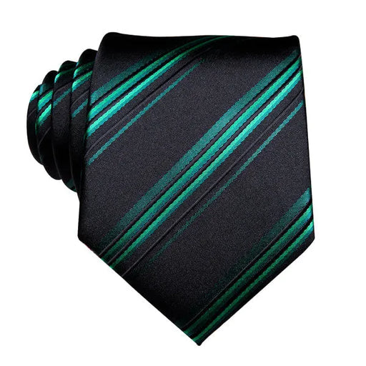 Stylish Green and Black Striped Silk Tie for Men