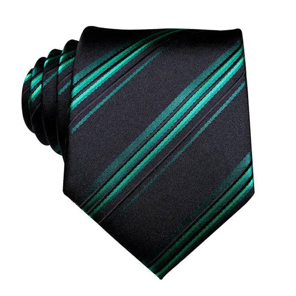 Stylish Green and Black Striped Silk Tie for Men