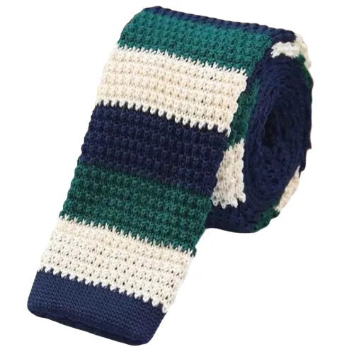 Square Knit Tie in Green White and Blue Classy Mens Accessory
