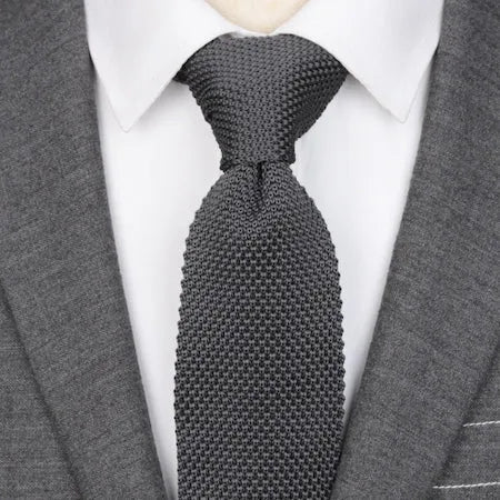 Solid Grey Knitted Tie for Men - Classy Accessories for Formal Wear