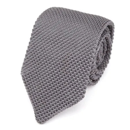 Solid Grey Knitted Tie for Men - Classy Accessories for Formal Wear