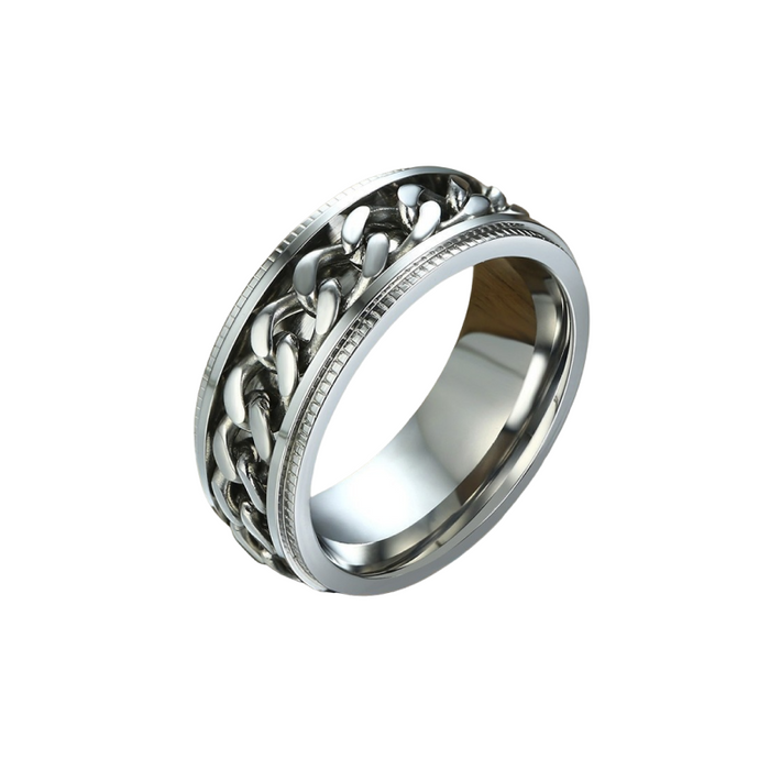 Men's Steel Ring with Rotating Chain