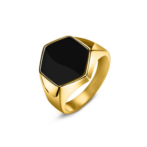 Hexagonal Agate Gold Ring Men's Accessory