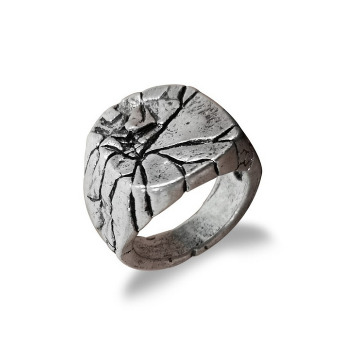 Volcanic Cracked Rugged Men's Ring Steel