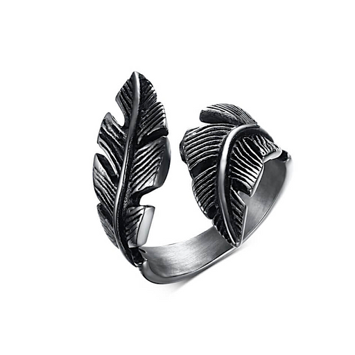 Fancy Feather Stainless Steel Ring Men's