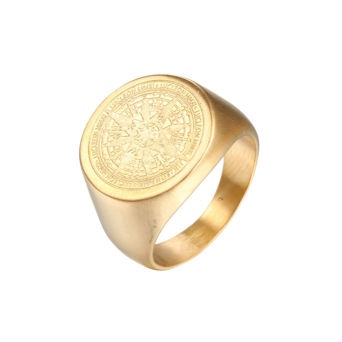 Gold Men's Viking Compass Signet Ring