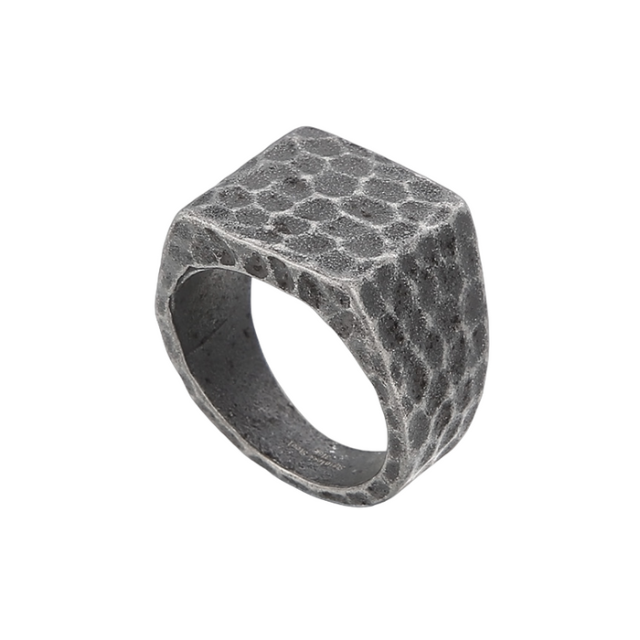 Men's Hammer Pattern Square Silver Ring