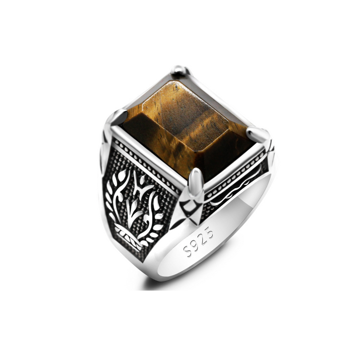 Men's Silver Ring with Tiger's Eye Agate Stone
