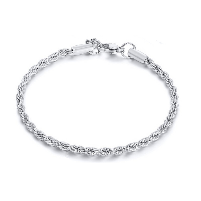 Rope Bracelet – 925 Silver, Rhodium Plated, 3.3mm