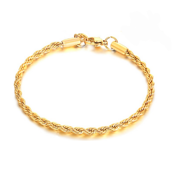 Rope Bracelet – 18K Gold Plated, 3.3mm