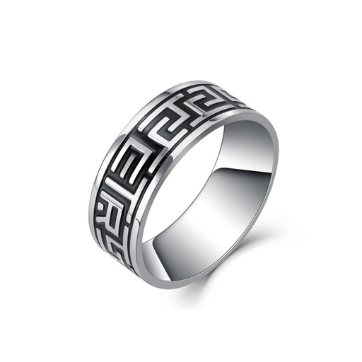 Ring with Black Enamel Greek Key Pattern