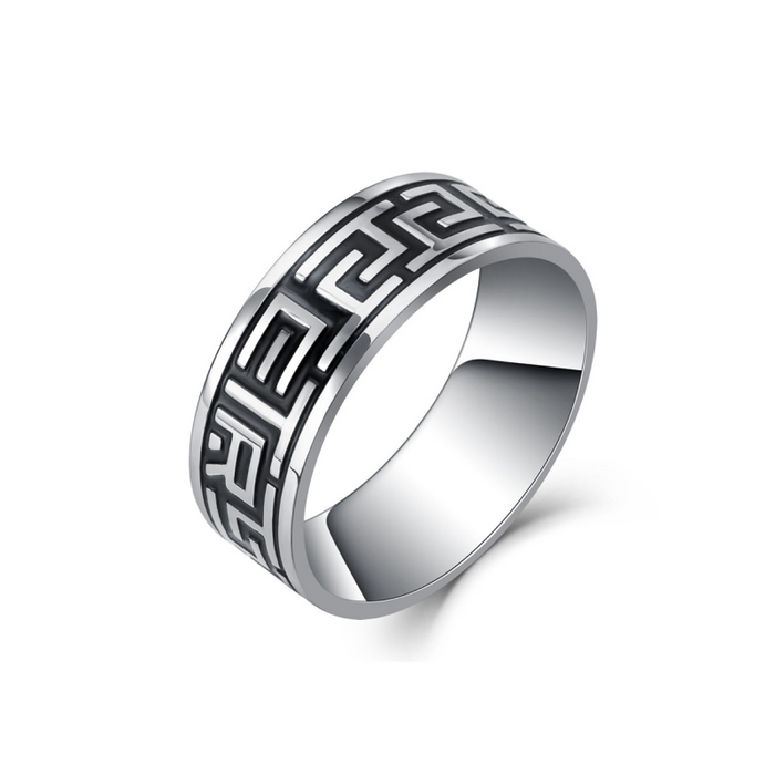 Ring with Black Enamel Greek Key Pattern