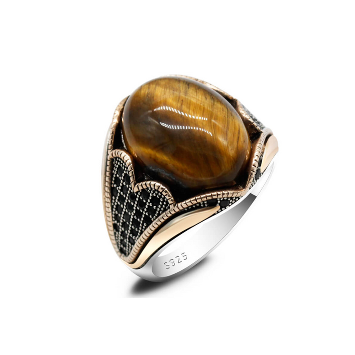 Ring with Tiger Eyes Stone Gemstone Ring