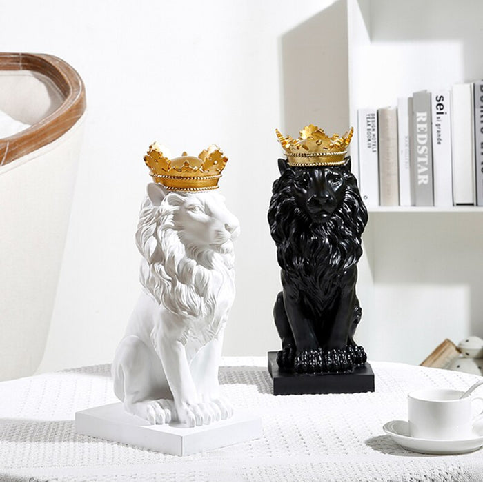 Lion Head with Crown Resin Statue